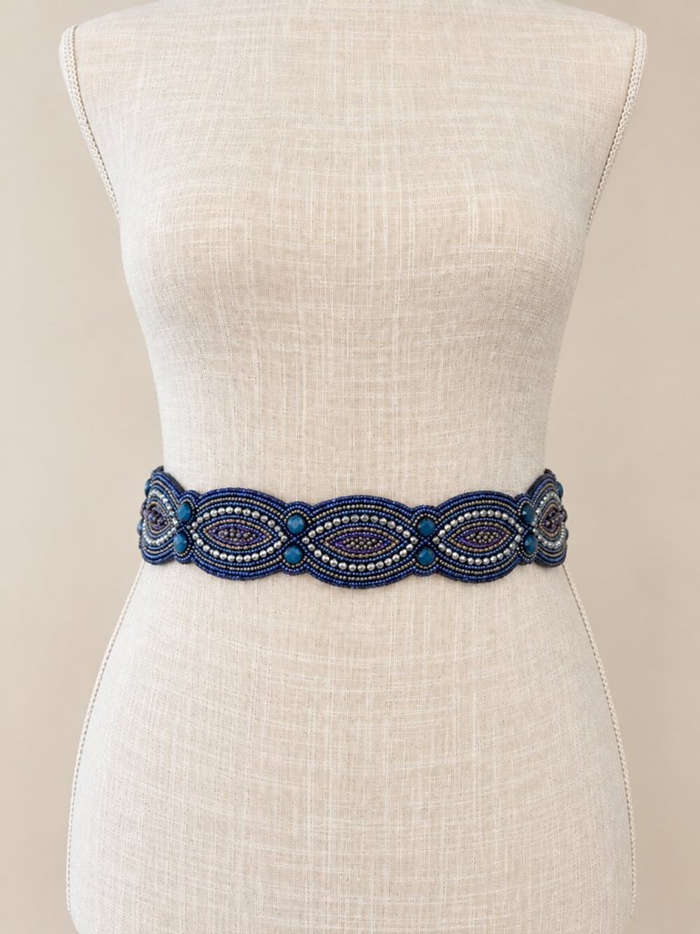 Anthropologie Malia Sequin Belt Blue Motif Purple Beaded Adjustable S NWOT
